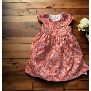 Pippa & Julie Girl's Dress Size 4T Coral Rust Floral Baroque Poly Blend